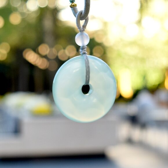 Green Agate Peace Buckle Donut Necklace - 平安扣 - Picture 4 of 5